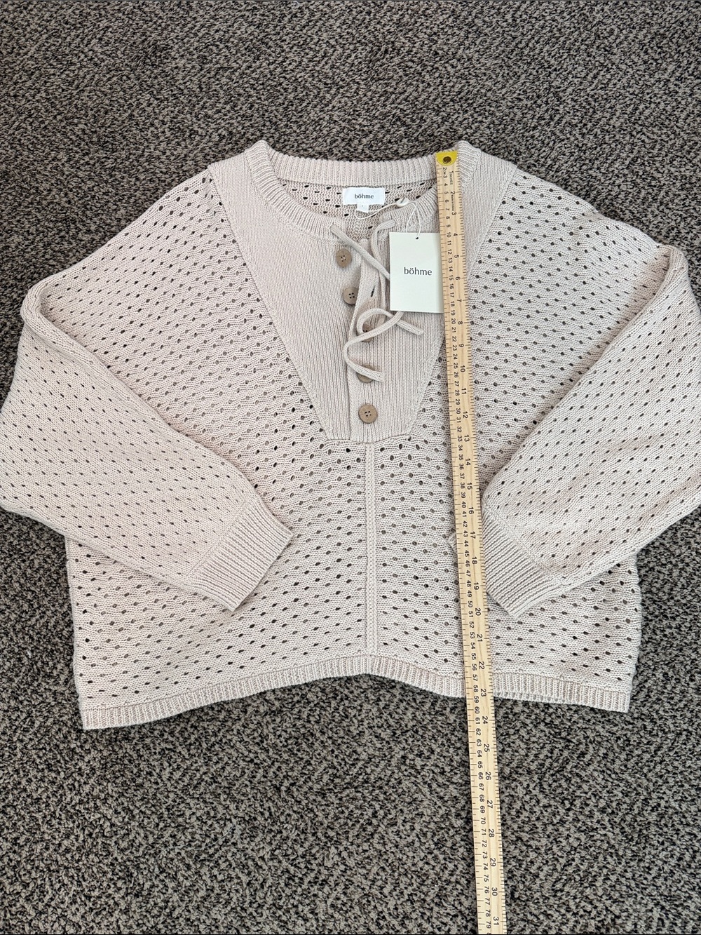 Bohme Lace-Up open oatmeal knit sweater - Picture 3 of 6